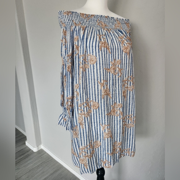 Maverick The Collection Off Shoulder Tunic Dress Ruffle Striped Floral Size S - Picture 3 of 13